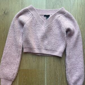 forever 21 cropped pink v neck sweater